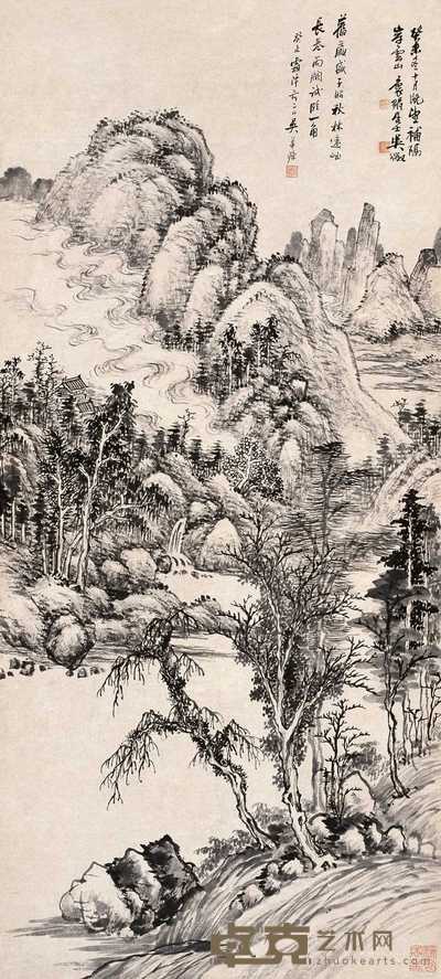 吴徵 吴华源 癸未（1943年）作 秋林远岫图 轴 121×54cm